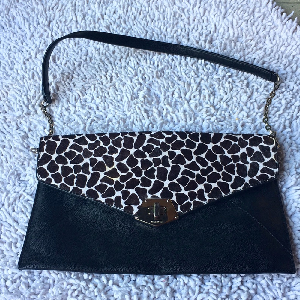 Nine West Animal print cowhide & faux leather bag, black & white, leopard print